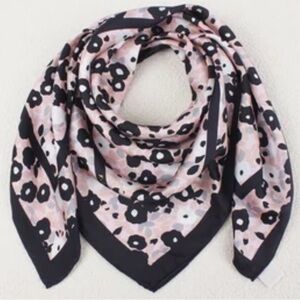 kate spade Pink and Black Floral Silk-Feel Scarf